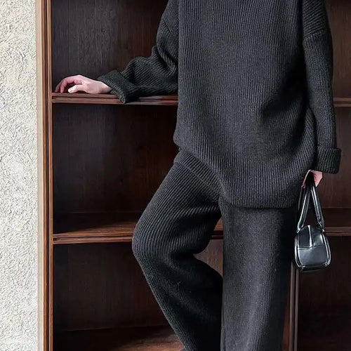 Load image into Gallery viewer, Red Big Size Sweater Wide Leg Pants Two Piece Suit New Turtleneck Long Sleeve Women Fashion Spring Autumn 2025 1DH8626
