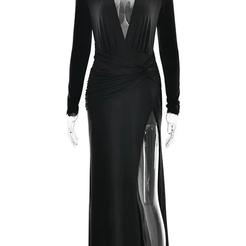 Load image into Gallery viewer, Elegant Re High Slit Bodycon Party Club Evening Dress Female Sexy Deep V Slimming Autumn/Winter 2025 New Women Vestdos
