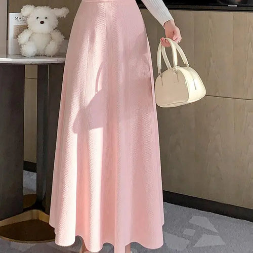 Load image into Gallery viewer, French Fashion Winter Autumn Warm Women Solid Knit Long Skirt Retro Elastic High Waist Ruffle Edge A-line Pleated Skirt 2024 New
