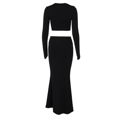 Load image into Gallery viewer, Autumn Winter Skirt Two Pieces Sets Women Sexy Long Sleeve Crop Tops And Elegant Maxi Skirt Sets Ladies Holiday Sets
