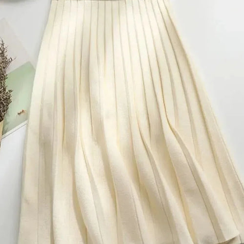 Load image into Gallery viewer, Women Knitted Midi Skirt Elegant Black A-Line High Waist Pleated Long Skirt Korean 2024 Spring Autumn Winter Faldas Femme Jupes
