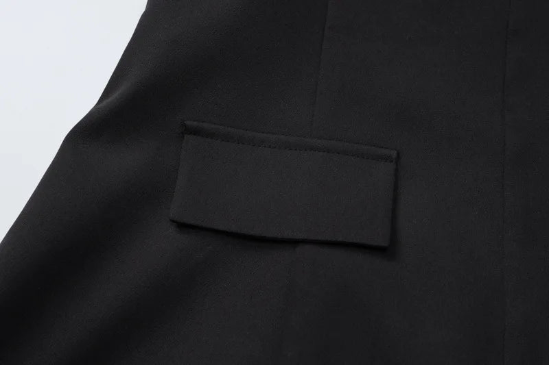 Black Sleeveless Sexy Mini Dress For Women Fashion Zipper Deep V Neck Two Pocket A-line Night Club Party Dress Elegant