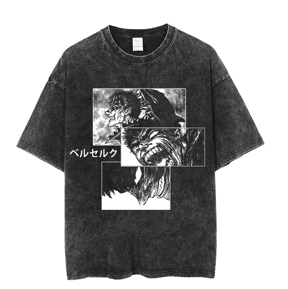 Vintage Washed Tshirts Anime T Shirt Harajuku Oversize Tee Cotton fashion Streetwear unisex top 15v1