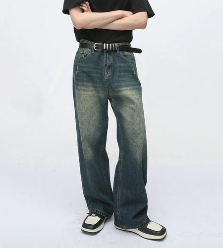 Men's Bottoms New Stylish Men Straight Jeans Vintage Denim Pants Washed Loose Make-old Design Menwear Summer Blue 9W1989