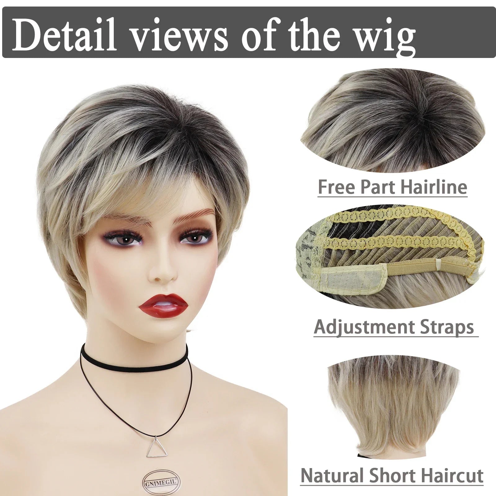 Synthetic Blonde Wigs with Bangs for Women Natural Hair Short Haircuts Dark Roots Ombre Wig Mother Hairstyles Outfits