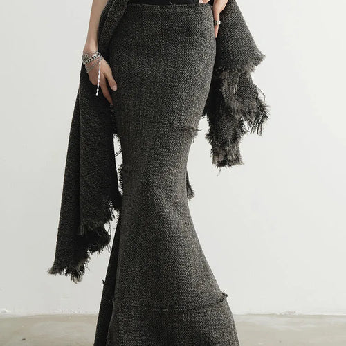 Load image into Gallery viewer, High Waist 25% Wool Burr Holes Floor-Length Elegant Half-body Skirt Women Fashion Tide New Autumn Winter 2025 1DH4037
