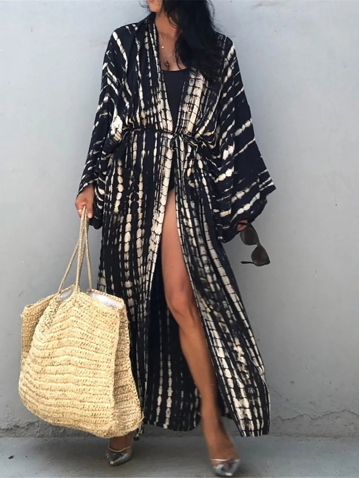 11 Colors Printed Long Sleeve With Belt Tunic Beach Cover Up Cover-ups Beach Dress Beach Wear Beachwear Female Women V4521