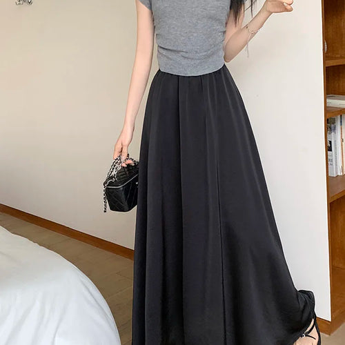 Load image into Gallery viewer, Korean Casual Women's Black White Elegant Simple Pleated A-line Skirt Spring Summer Fashion Slim High Waist Long Skirts Popular
