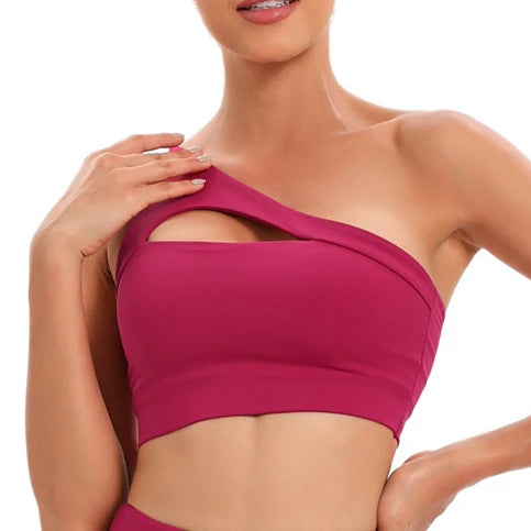 Load image into Gallery viewer, Plus Size XL Pad One Shoulder Women Sports Bra Unique Hollow Nylon Breathable Fitness Running Gym Clothes Yoga Bras
