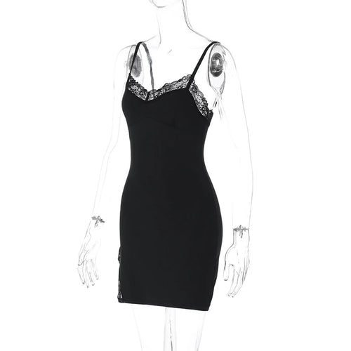 Load image into Gallery viewer, Lace Spaghetti Strap Sexy Mini Dress For Women Robe Fashion Sleeveless Backless Bodycon Side Split Club Dress Vestido
