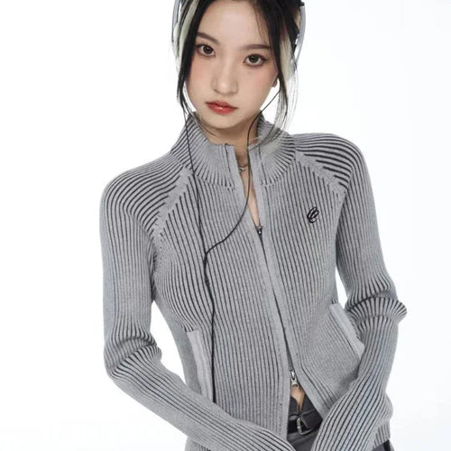 Load image into Gallery viewer, Vintage Zipper Cardigan Women Embroidery Y2k Aesthetic Grunge Sweater Jackets Female Harajuku Slim Knitted Coats Femme
