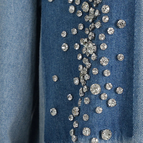 Load image into Gallery viewer, Loose Fit Blue Denim Rhinestones Big Size  Jacket New Lapel Long Sleeve Women Coat Fashion Tide Spring Autumn 2025  7AB878
