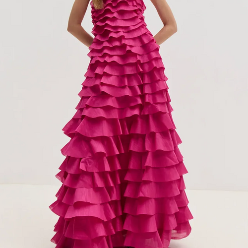 Load image into Gallery viewer, Solid Spliced Ruffles Loose Dresses For Women Strapless Sleeveless High Waist Temperament Dress Female Fashion New
