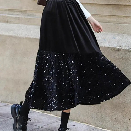 Load image into Gallery viewer, Autumn Winter Vintage Patchwork Sequin Wrap Hip Long Velvet Skirts Women's 2024 Elegant High Waist Pleated Fishtail Skirt French
