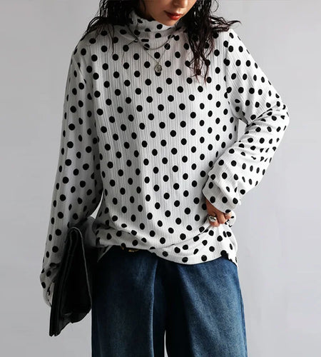 Women Autumn Long Sleeve Blouse Tops 2025 New Trandy Casual Loose Pullover Tops Polka Dot Design for Female Clothes