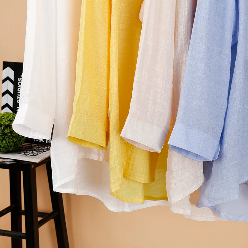 Women's Shirt Casual Cotton Hemp 2022 Summer Loose Long Sleeve Blouses Thin Leisure Hooded Sunscreen Clothes Top Female