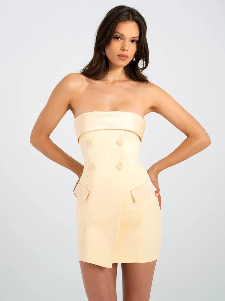 Elegant Suit  Bodycon Women Dress 2024 Autumn Winter New Sexy Strapless Skirt Fashion Party Club Backless Slim Dress