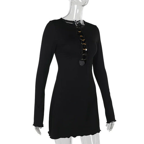 Load image into Gallery viewer, Hollow Out Long Sleeve Sexy Mini Dress For Women Robe Autumn New Black O Neck Club Party Sexy Dress Elegant Clubwear
