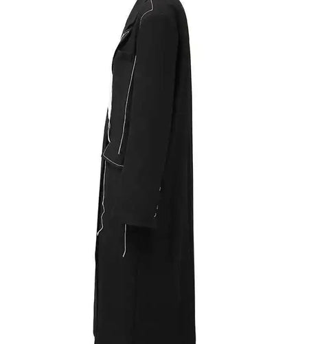 Women Black Topstitched Big Size Long Casual Blazer New Lapel Long Sleeve Jacket Fashion Tide Spring Autumn 2025 20A3504