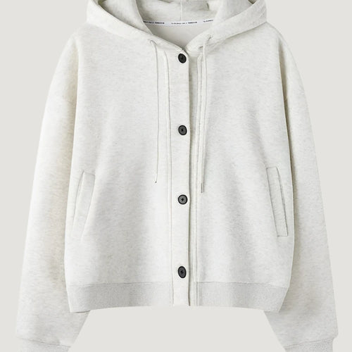 Load image into Gallery viewer, Single Breasted Ins Hoodies Casual Office Ladies White Grey Korean Style Loose Chic Pockets Fashion Autumn Women Hoodies
