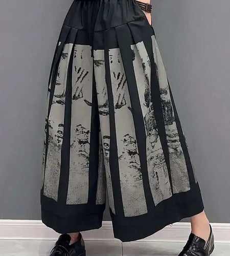 High Elastic Waist Black Printed Pleated Long Wide Leg Pants New Trousers Women Fashion Tide Spring Autumn 2025 1DF6290