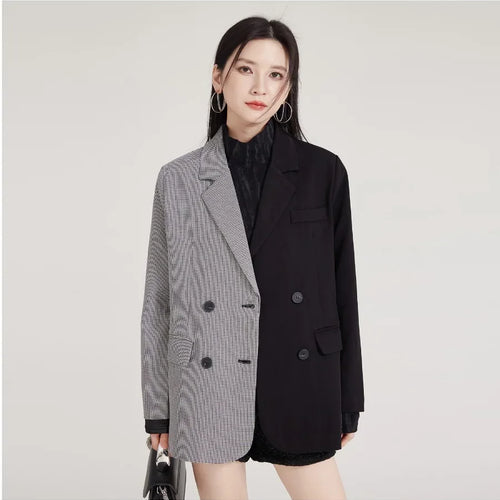 Load image into Gallery viewer, Hit Color Spliced Button Loose Blazers for Women Lapel Long Sleeve Temperament Coats Female Fashion
