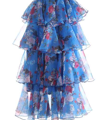 High Elastic Waist Red Printed Organza Layers Cake Half-body Skirt Women Fashion Tide New Spring Autumn 2025 1DJ1174