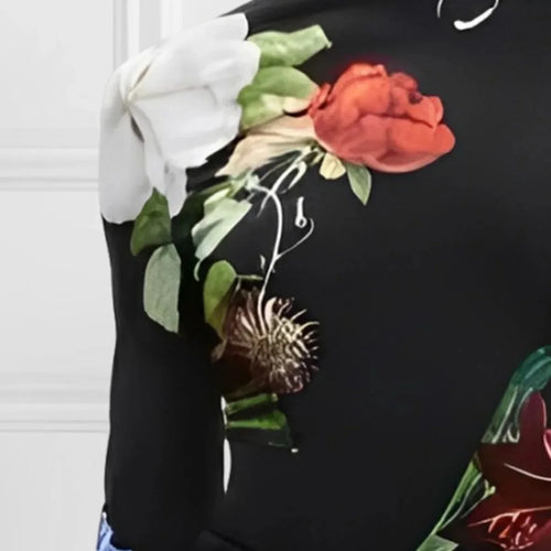 Load image into Gallery viewer, Autumn Winter Women&#39;s Vintage Pullover Tops Long Sleeves Skinny Floral Printed Split-Joint High Neck Trendy T-shirts for Woman
