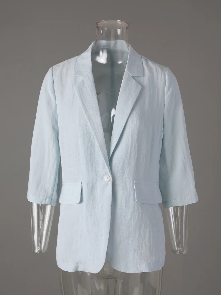 Women Black Thin Elegant Single Button Blazer New Lapel Half Sleeve Jacket Fashion Tide Spring Summer 2025 CPG3268