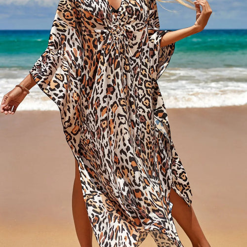 Load image into Gallery viewer, Sexy Zebra Printed V Neck Tunic Beach Cover Up Cover-ups Beach Dress Beach Wear Beachwear Beach Long Dress Female Women V4159
