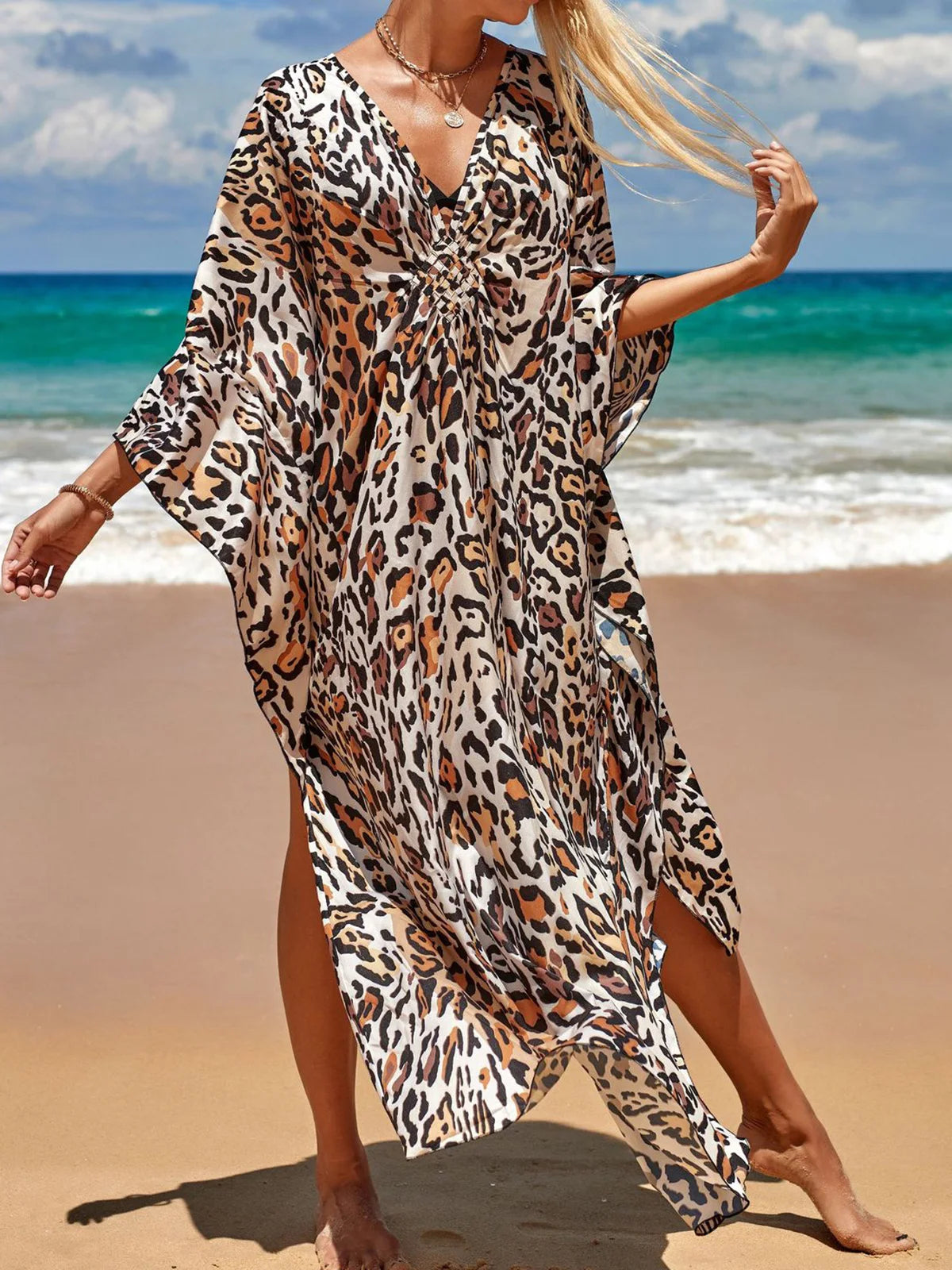 Sexy Zebra Printed V Neck Tunic Beach Cover Up Cover-ups Beach Dress Beach Wear Beachwear Beach Long Dress Female Women V4159