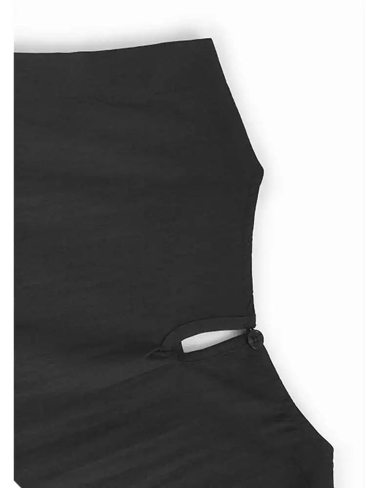 Women Black Pockets Drawstring Big Size Vest Dress New Round Neck Sleeveless Fashion Tide Spring Summer 2025 1DJ0658