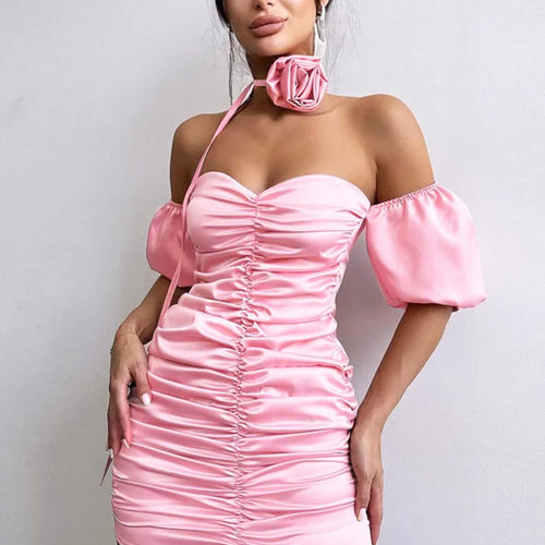Load image into Gallery viewer, Sexy Sleeveless Satin Pleated Dress For Women's Summer 2024 New Floral Strapless Slim Fitting Dress Party Evening Dress
