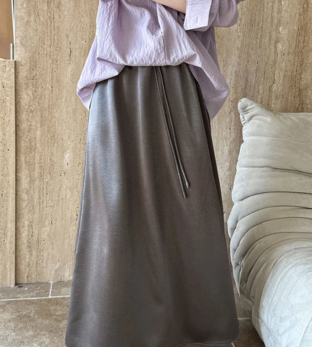 High Elastic Waist Black Satin Drawstring Elegant Half-body Skirt Women Fashion Tide New Spring Autumn 2025 1DJ0193