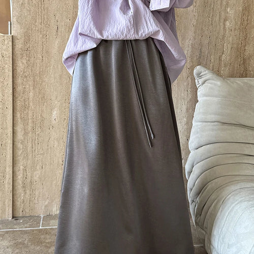 Load image into Gallery viewer, High Elastic Waist Black Satin Drawstring Elegant Half-body Skirt Women Fashion Tide New Spring Autumn 2025 1DJ0193
