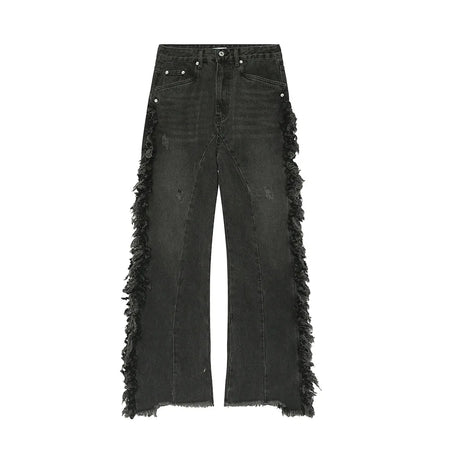 Men's Jeans High Street Autumn Personalized Ragged Edge Splicing Denim Pants Niche Design Male Trousers 9C5093