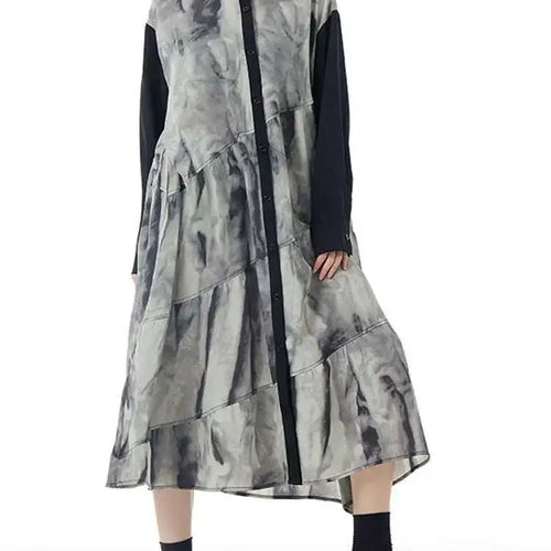 Load image into Gallery viewer, Women Black Pattern Printed Big Size Midi Shirt Dress New Lapel Long Sleeve Fashion Tide Spring Autumn 2025 1DH4765
