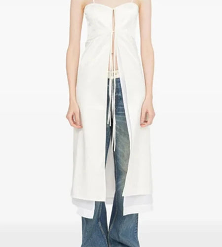 Solid Slimming Spliced Lace Up Fashion Vsts for Women Square Neck Sleeveless Hollow Out Vest Female Clothing New