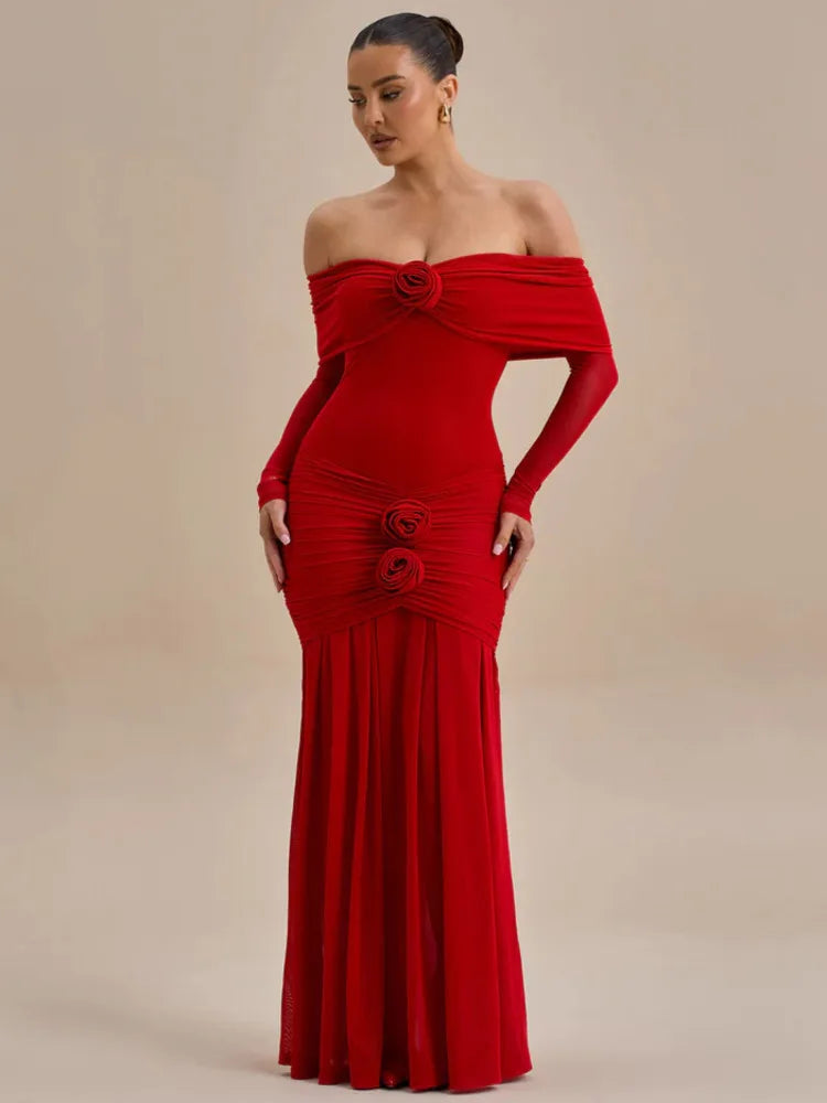 Elegant Mesh Patchwork Long Sleeve One Shoulder Bodycon Party Evening Dress Women Sexy Backless Slim New 2025 Vestido