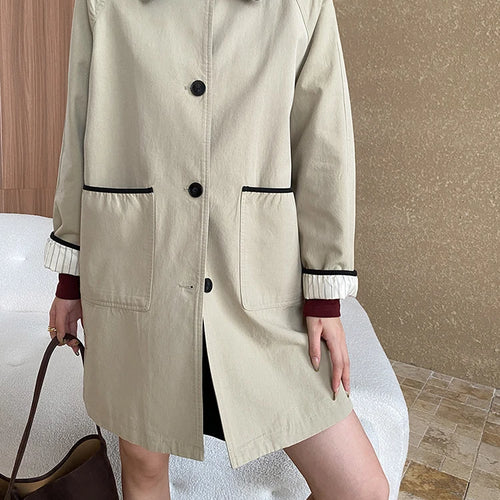 Load image into Gallery viewer, Women Khaki Color-block Big Size Casual Trench New Lapel Long Sleeve Windbreaker Fashion Tide Spring Autumn 2025 1DH7514
