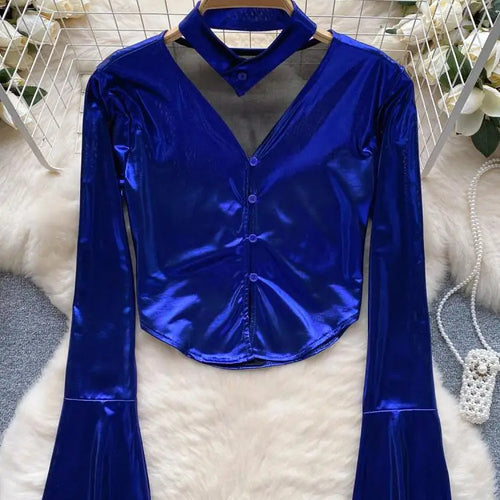 Load image into Gallery viewer, Vintage Solid Sexy Slim High Quality T Shirt Women Elegant Short Tops Spring Autumn Club Party Flared Long Sleeve Tee Shirt Chic
