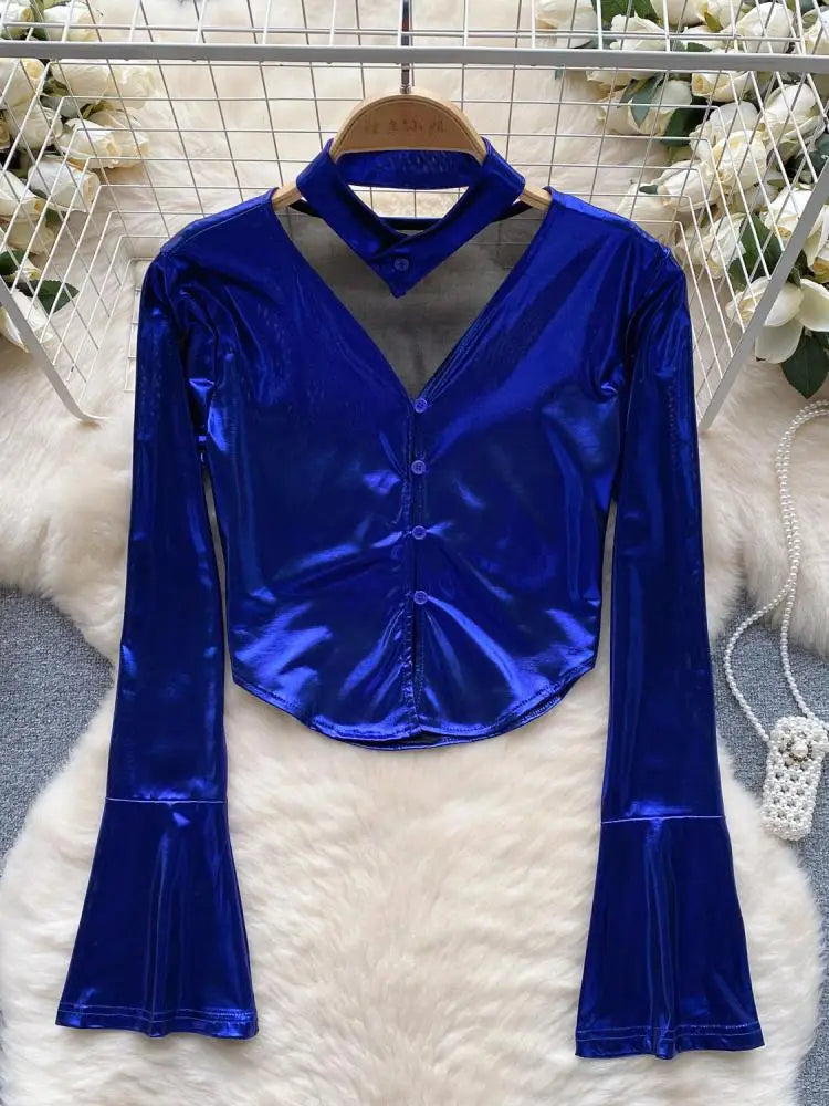 Vintage Solid Sexy Slim High Quality T Shirt Women Elegant Short Tops Spring Autumn Club Party Flared Long Sleeve Tee Shirt Chic