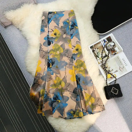 Load image into Gallery viewer, Vintage Women Fashion Bohemian Printed Slim Zipper Long Skirt Ladies Summer French High Waist Party Wrapped Hip Fishtail Skirts
