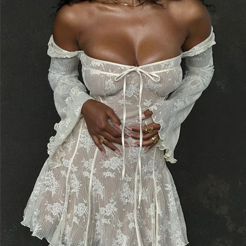 Load image into Gallery viewer, Elegant Print Mini Dress For Women Autumn Winter New Square Collar Long Sleeve Backless Loose Club Party Sexy Dress
