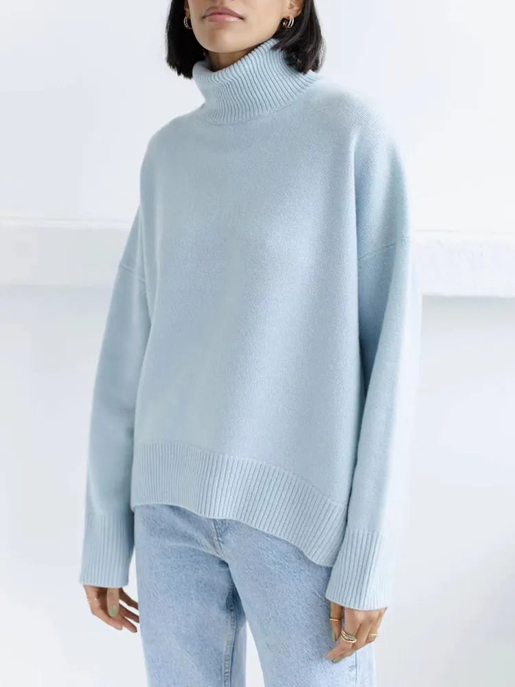 Loose Knitting Sweater For Women Turtleneck Long Sleeve Solid Minimalist Sweaters Female Fashion Spring Clothes