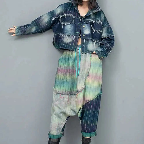 Load image into Gallery viewer, Big Size Denim Jacket Wide Leg Pants Two Piece Suit New Lapel Long Sleeve Women Fashion Tide Spring Autumn 2025 1DH6431
