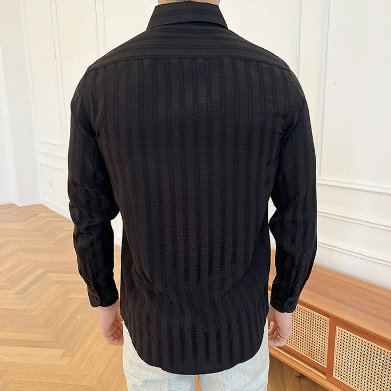 Men's New Spring Shirts Korean Striped Design Loose Long Sleeve Male Clothing Casual Single Breasted Fashion Menwear 9W1576