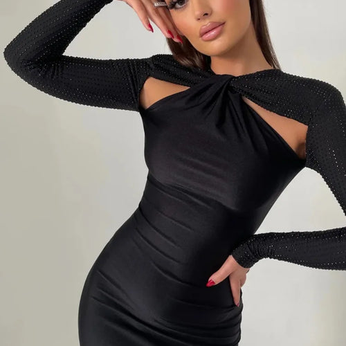 Load image into Gallery viewer, Hollow Out Sparkle Long Sleeve Maxi Dress For Women Glitter Vestidos Robe New Bodycon Shiny Night Club Party Long Dress
