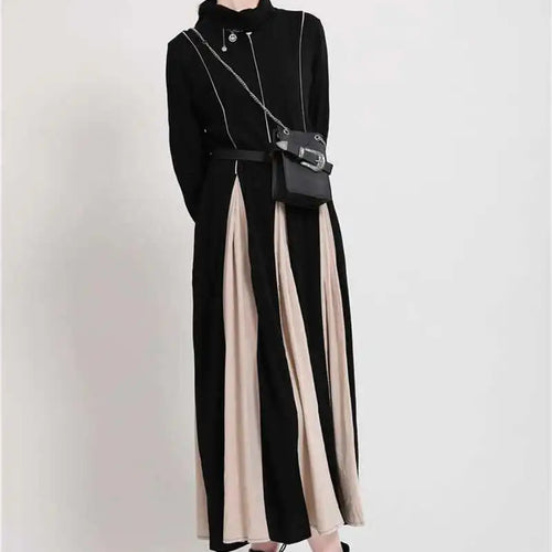 Load image into Gallery viewer, Women Black White Contrast Color Long Dress New Turtleneck Long Sleeve Loose Fit Fashion Tide Autumn Winter 2025  1DD2153
