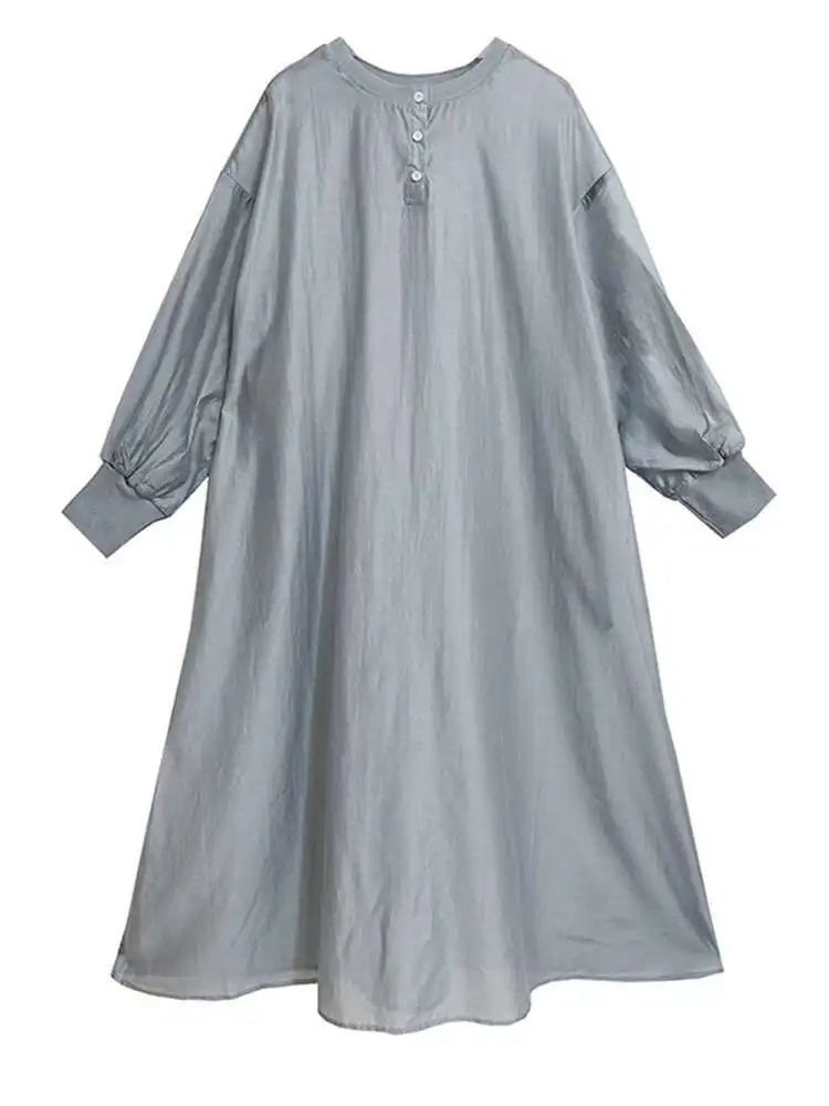 Women Khaki Mesh Perspective Big Size Thin Dress New Round Neck Long Sleeve Fashion Tide Spring Autumn 2025 1DH7412